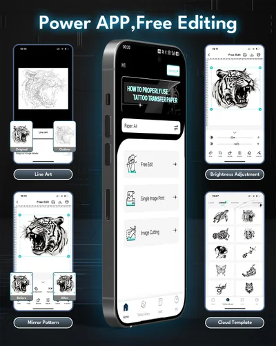 Vista 8 de Impresora inalámbrica de plantillas de tatuaje 2025 con 10 piezas de papel de transferencia, máquina impresora de tatuajes para artistas de tatuajes
