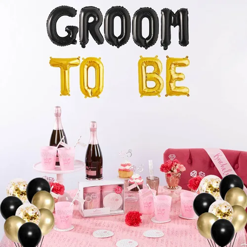 Vista 3 de Globos dorados y negros para despedida de soltero para hombres, despedida de soltero/equipo o novio/novio para ser decoración temática para novio