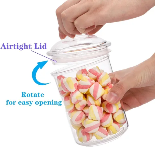 Vista 4 de Paquete de 4 tarros de plástico transparente para boticario, recipientes de almacenamiento de plástico con tapa hermética, soporte de bolas