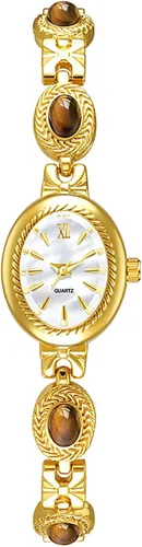 Vista 9 de ADSBIAOYE Elegante reloj de perlas para mujer, reloj de vestir con esfera ovalada, regalo, reloj impermeable para mujer 01 Oro blanco