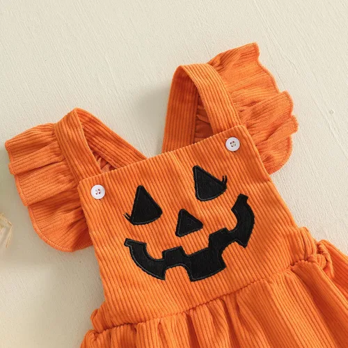 Vista 6 de Vestido de bebé niña con mangas con mosca cruzada sin espalda Pumpkin Face