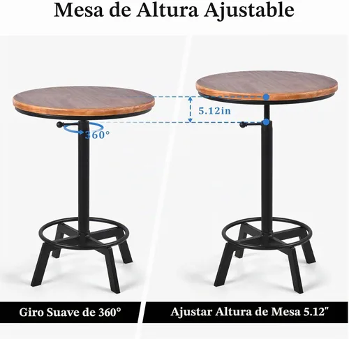 Vista 8 de LOKKHAN Mesa de bar giratoria ajustable de 30 a 35.4 pulgadas, mesa redonda de madera de 23.6 pulgadas de diámetro, cocina industrial rústica