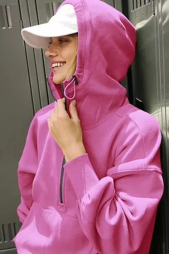 Vista 4 de Fisoew Sudadera con capucha de media cremallera para mujer, de gran tamaño, manga larga, con bolsillos