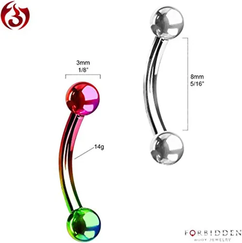Vista 10 de Juego de 2 anillos para ombligo: 0.49 onzas 5/16 pulgadas acero quirúrgico curvado Barbells, 0.118 pulgadas con extremos en bolas