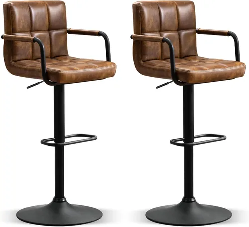 Vista 12 de Furniliving Taburetes de bar ajustables con respaldo, juego de 2 taburetes de bar negros, taburetes de bar de terciopelo con giro de 360°, taburetes