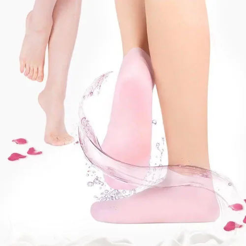 Vista 3 de 2 pares de calcetines hidratantes suaves de silicona, calcetines hidratantes para piel seca y dura agrietada, calcetines de gel de spa hidratantes