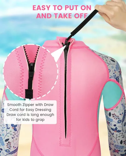 Vista 4 de Gogokids Traje de neopreno de manga larga de 0.098 pulgadas para niños y niñas, con protección UV 50+ y cremallera trasera, cálido traje completo
