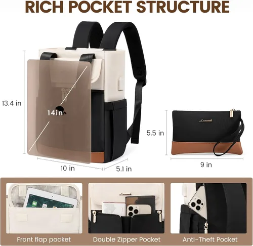 Vista 3 de LOVEVOOK Mochila para mujer, mini mochilas convertibles para adolescentes y niñas, pequeña bolsa universitaria para el trabajo, escuela, viajes