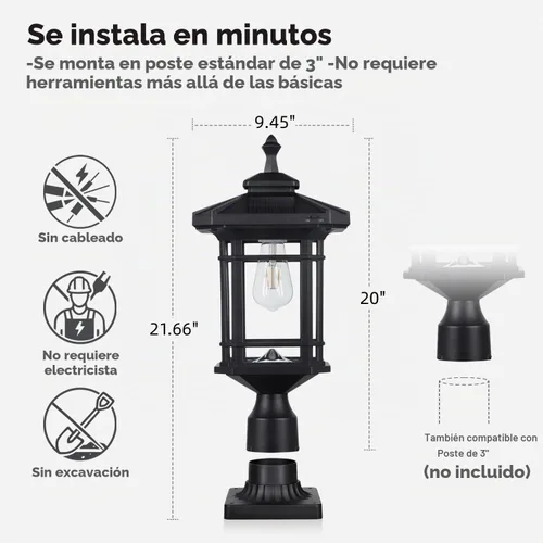 Vista 3 de ST4338Q - Lámpara solar para poste al aire libre, lámpara de poste del atardecer al amanecer, funciona con base de montaje en muelle para puertas