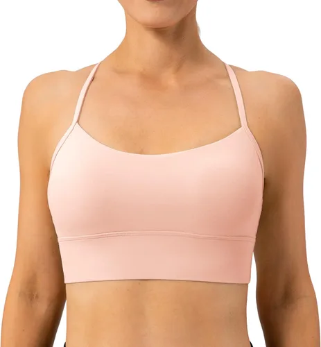 Vista 2 de Lavento Sujetador deportivo con espalda en Y para mujer, tirantes delgados, acolchado, de bajo impacto, para entrenamiento, yoga