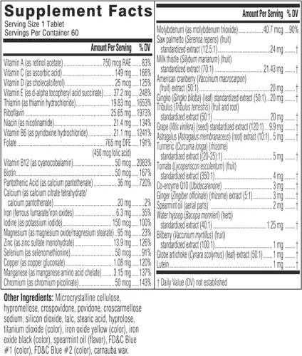 Vista 8 de Swisse Multivitamínico diario para hombres de 50 años o más 39 vitaminas, antioxidantes y minerales + adaptógenos Energía y apoyo inmunológico
