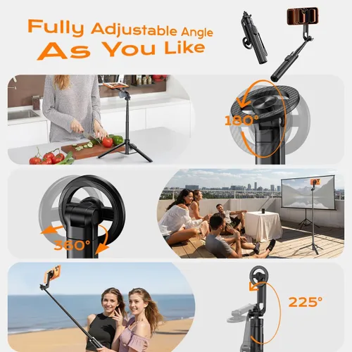 Vista 2 de Trípode magnético para teléfono, trípode ajustable y plegable de 51 pulgadas para iPhone con control remoto, fuerte soporte magnético para selfie