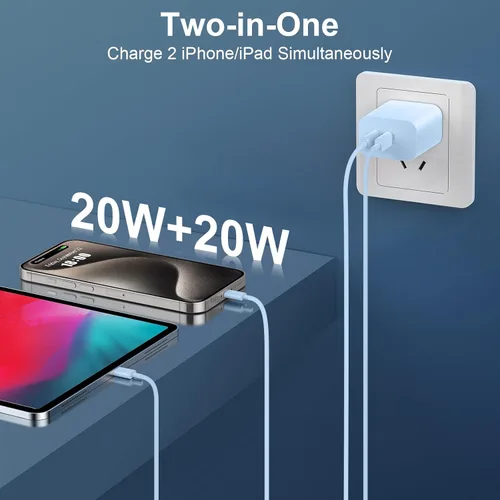 Vista 3 de Cargador rápido para teléfono 17/16/15 Pro Max, bloque de carga rápida USB C de 20 W con cable de carga USB C a C de 6 pies de largo para teléfono