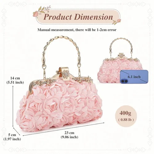 Vista 3 de UBORSE Bolso de mano floral para mujer, bolsos de flores para mujer, bolso de mano con correa de cadena, bolso de hombro para fiesta, novia, boda