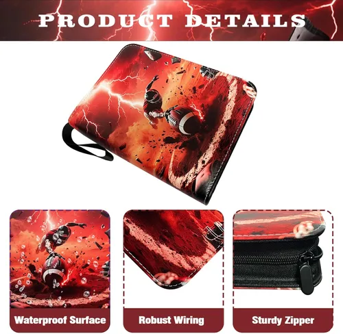 Vista 3 de Carpeta de tarjetas de fútbol con 400 bolsillos, álbum de tarjetas intercambiables impermeable con 50 fundas extraíbles, 3 anillos con cremallera