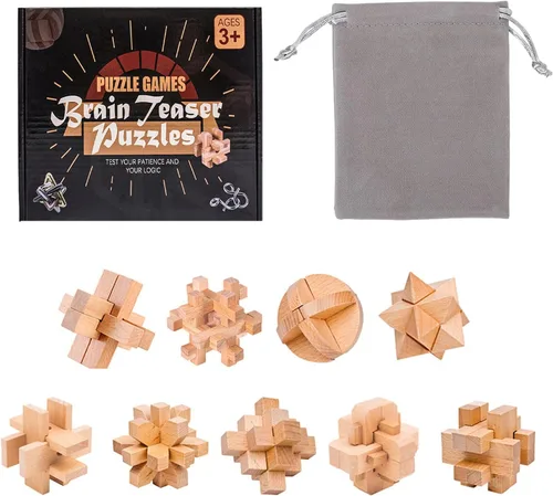 Vista 8 de VolksRose 12 piezas de rompecabezas de madera para ejercitar el cerebro, juegos de rompecabezas de desafío de coeficiente intelectual, juguete