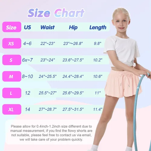 Vista 6 de QooNoo Girls Butterfly Shorts with Pocket Flowy Athletic Shorts High Waist Preppy Running Shorts for Kids Teen