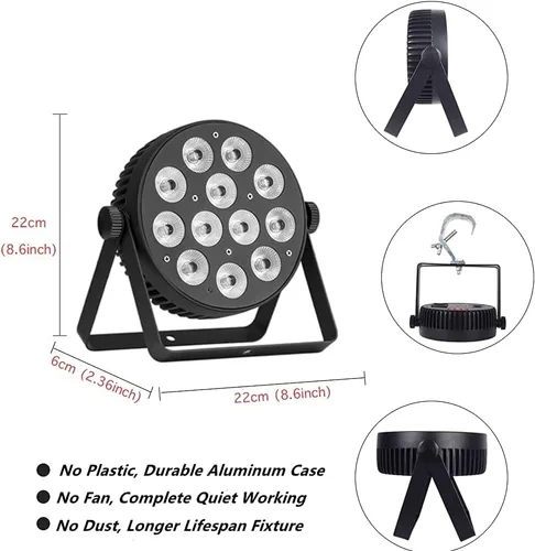 Vista 5 de Luz de escenario LED Par Aluminio sin ventilador Luz de acento DMX RGBW 96W Luces de DJ Activadas por sonido Potente PAR delgado LED Iluminación