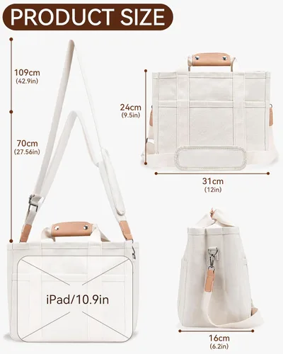 Vista 5 de Bolsa de lona con múltiples bolsillos para mujer, bolso cruzado de gran capacidad, bolso de hombro con compartimentos