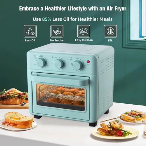 Vista 2 de Novaspark Combo de Horno Tostador y Freidora de Aire, Horno de Convección Retro de Encimera, Horno Tostador Pequeño de 16QT, 4 Rebanadas o Pizza