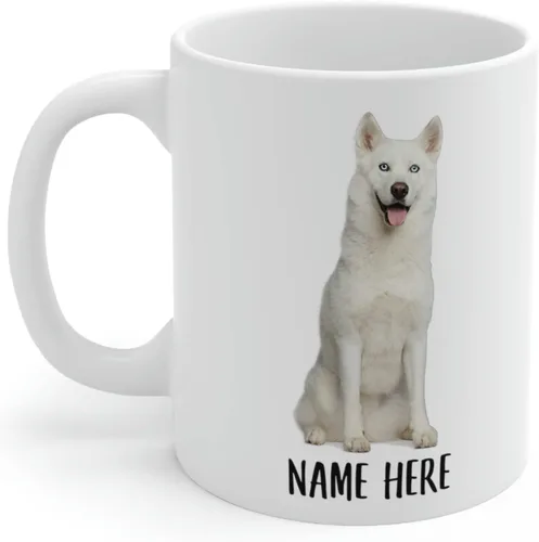 Vista 3 de Funny Siberian Husky Blanco Personalizado Nombre Navidad 2026 Regalos Taza de Café Blanco 11 Oz
