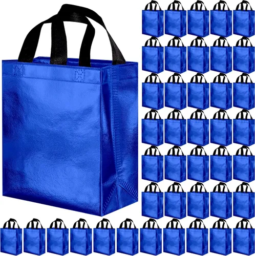 Vista 10 de BLEWINDZ 100 bolsas de regalo reutilizables medianas con asas - Ideales para obsequios de fiestas y bolsas de compras (10 colores)