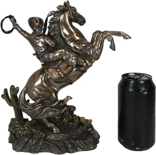 Vista 8 de Ebros Gift Western Desert Giddy Up Rodeo Cowboy en cría de caballo con lazo Figurita Viejo Mundo Wild West Cowboys Estatua de acento de temática