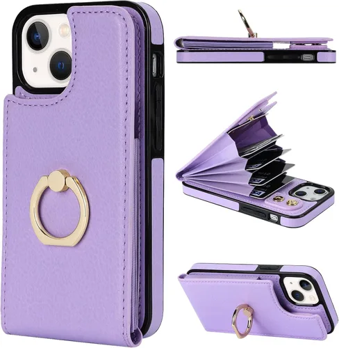 Vista 9 de Folosu Funda compatible con iPhone 13 Mini con soporte para tarjetas, rotación de 360°, soporte de anillo de dedo con función atril, protección