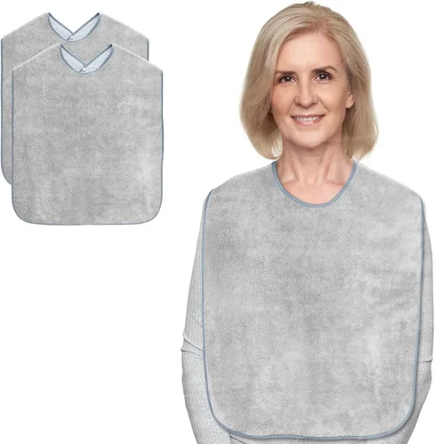 Vista 9 de Baberos para adultos para hombres y mujeres, paquete de 4 unidades, baberos de rizo reutilizables para personas mayores, toalla impermeable