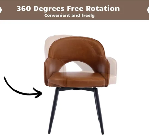 Vista 5 de HEAH-YO Juego de 2 sillas decorativas giratorias modernas, sillas de comedor de piel sintética con reposabrazos y patas de metal negro, sillas