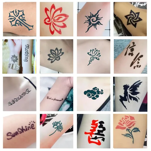 Vista 7 de Moricher kit de tatuajes de alheña, kits de tatuajes temporales, 5 conos, 96 plantillas, regalos para arte DIY, fiesta