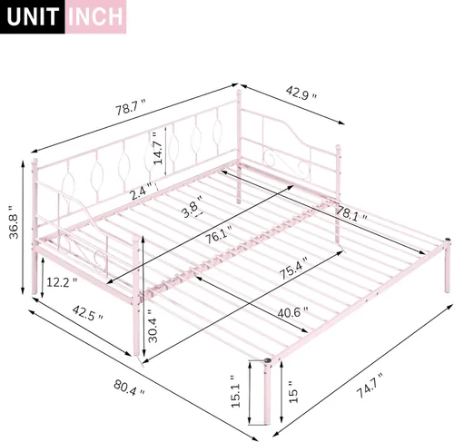 Vista 9 de Sofá cama individual con nido, marco de cámara de plataforma de metal moderno, sofá cama resistente para sala de estar, soporte de listones