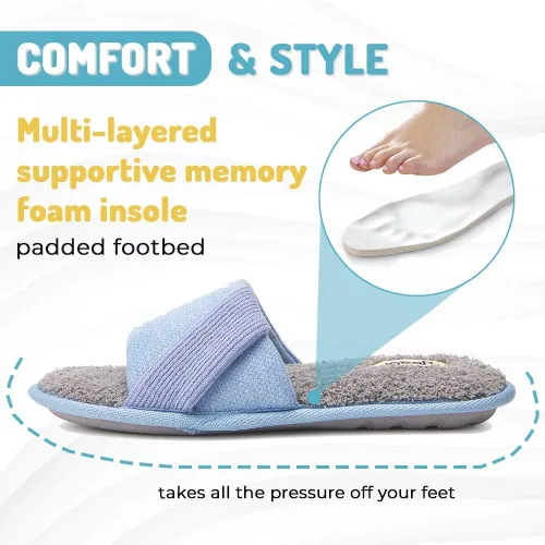 Vista 3 de Floopi Pantuflas de verano suaves con punta abierta para mujer con espuma viscoelástica, correa de punto acento, plantilla de rizo suave, suela