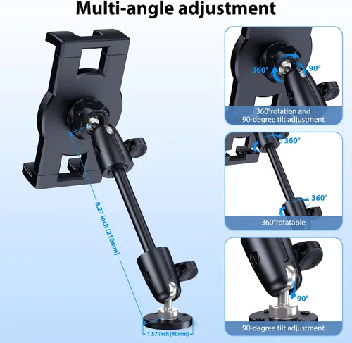 Vista 4 de CreaDream Soporte de aluminio para tablet para camión, soporte de tableta para automóvil, ángulo ajustable con base de taladro, soporte para iPad