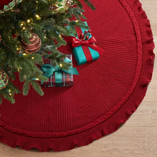 Vista 10 de Hommtina Falda de Árbol de Navidad de 48 Pulgadas Blanca, Decoraciones de Árbol de Navidad Falda de Árbol de Piel Sintética para Navidad Fiestas