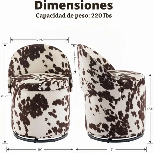 Vista 2 de HEAH-YO Juego de 1 taburete de tocador moderno, taburete otomano giratorio con función Storgae, reposapiés tapizado de tela de lino para dormitorio