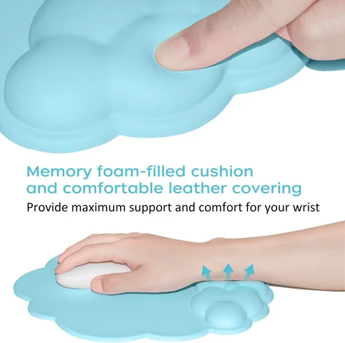 Vista 4 de JIKIOU Alfombrilla de Mouse con Soporte para Muñeca con Superficie de Cuero, Reposamuñecas Cloud con Espuma de Memoria, Alfombrilla de Mouse