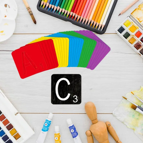 Vista 3 de 30 piezas de 3 pulgadas estilo Scrabble letras con 60 piezas de madera cuadrada sin terminar de 3 pulgadas para decoración del hogar y proyectos