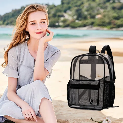 Vista 3 de FARMARK Mochila transparente resistente mochila transparente con correa resistente bolsa de libro transparente para escuela viajes trabajo Negro