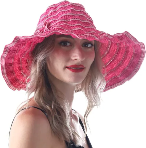 Vista 9 de Sombreros de sol de playa vintage para mujer, sombrero de verano plegable de ala ancha