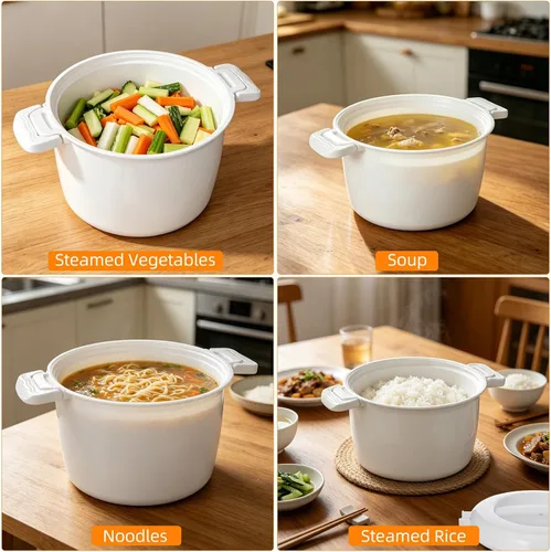 Vista 6 de Angoily - Arrocera para microondas: vaporizador de arroz portátil para microondas para verduras, utensilios de cocina para pasta para microondas