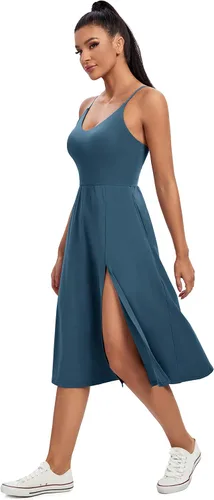Vista 5 de Vestido atlético con pantalones cortos integrados y brasier con tirantes ajustables, vestido de entrenamiento para tenis, golf, vestidos midi