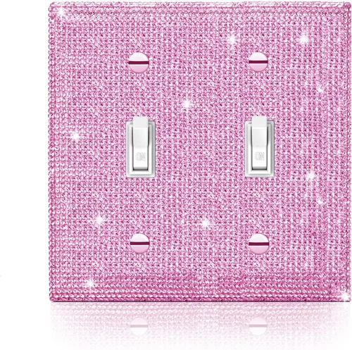 Vista 32 de 4 piezas de placa de pared rosa plateado brillante cubierta decorativa interruptor de luz cubierta de interruptor de palanca única diamantes