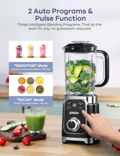 Vista 2 de Ganiza Licuadora profesional de batidos, licuadoras para batidos con 1800 vatios de pico y 8 programas automáticos para frutas congeladas y hielo