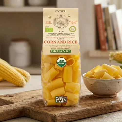 Vista 7 de Morelli Paccheri Pasta orgánica, grande, sin gluten hecha de maíz y arroz, pasta sin gluten de Italia, pasta gourmet italiana, 8.8 onzas