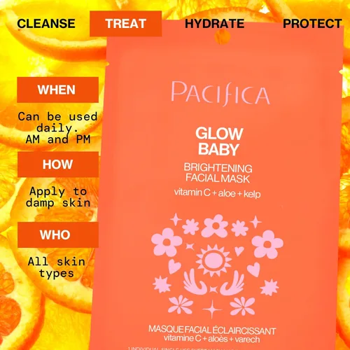 Vista 10 de Pacifica Máscara Facial en Hoja - Máscara Facial Iluminadora Glow Baby con Vitamina C, Aloe y Kelp – Máscara Refrescante para Manchas Oscuras