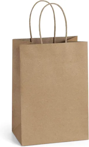 Vista 9 de BagDream Bolsas de regalo pequeñas con asas, 50 bolsas de papel kraft de 5.25 x 3 x 8 pulgadas, a granel para recuerdos de fiesta, venta al por Negro