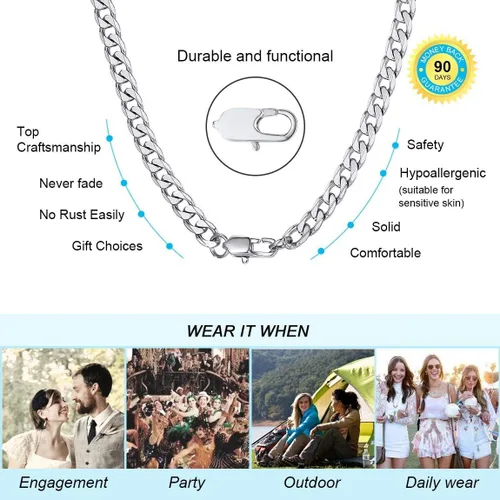 Vista 6 de ChainsPro Mens Sturdy Cuban Chain Necklace, 4569121315 MM Width, 14" 18" 20" 22" 24" 26" 28" 30" Length, Hip-Hop Cool Style, 316L Stainless Steel18K