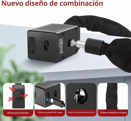 Vista 4 de BANGTING Candado de cadena de bicicleta de 4 pies resistente con alarma de 110 dB, cerradura de bicicleta resistente antirrobo con llave para Negro