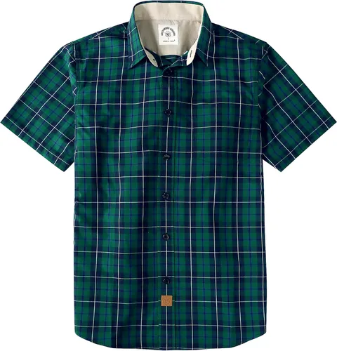 Vista 12 de Dubinik® Camisas de manga corta con botones para hombre, 100% algodón, a cuadros, camisas casuales con bolsillo